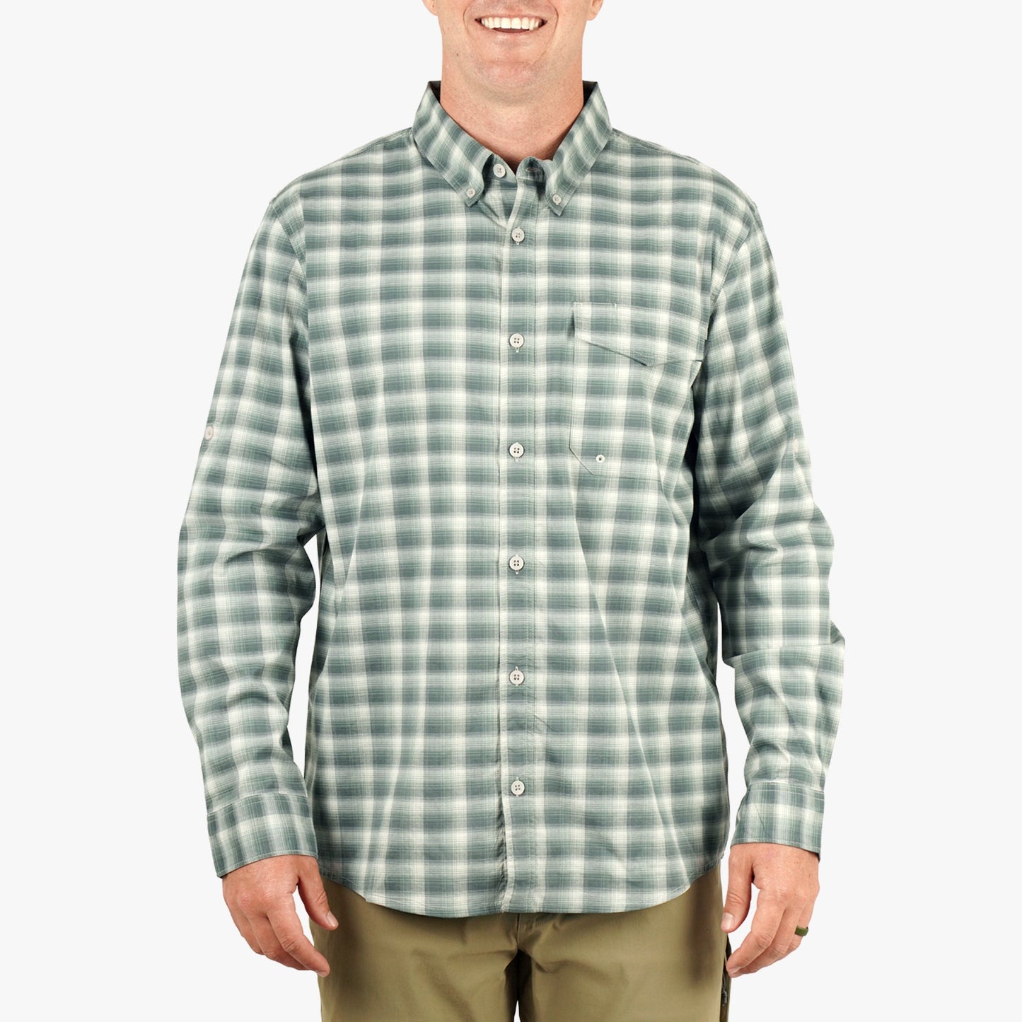 AFTCO Portside LS Button Down Fishing Shirt Jade Dust