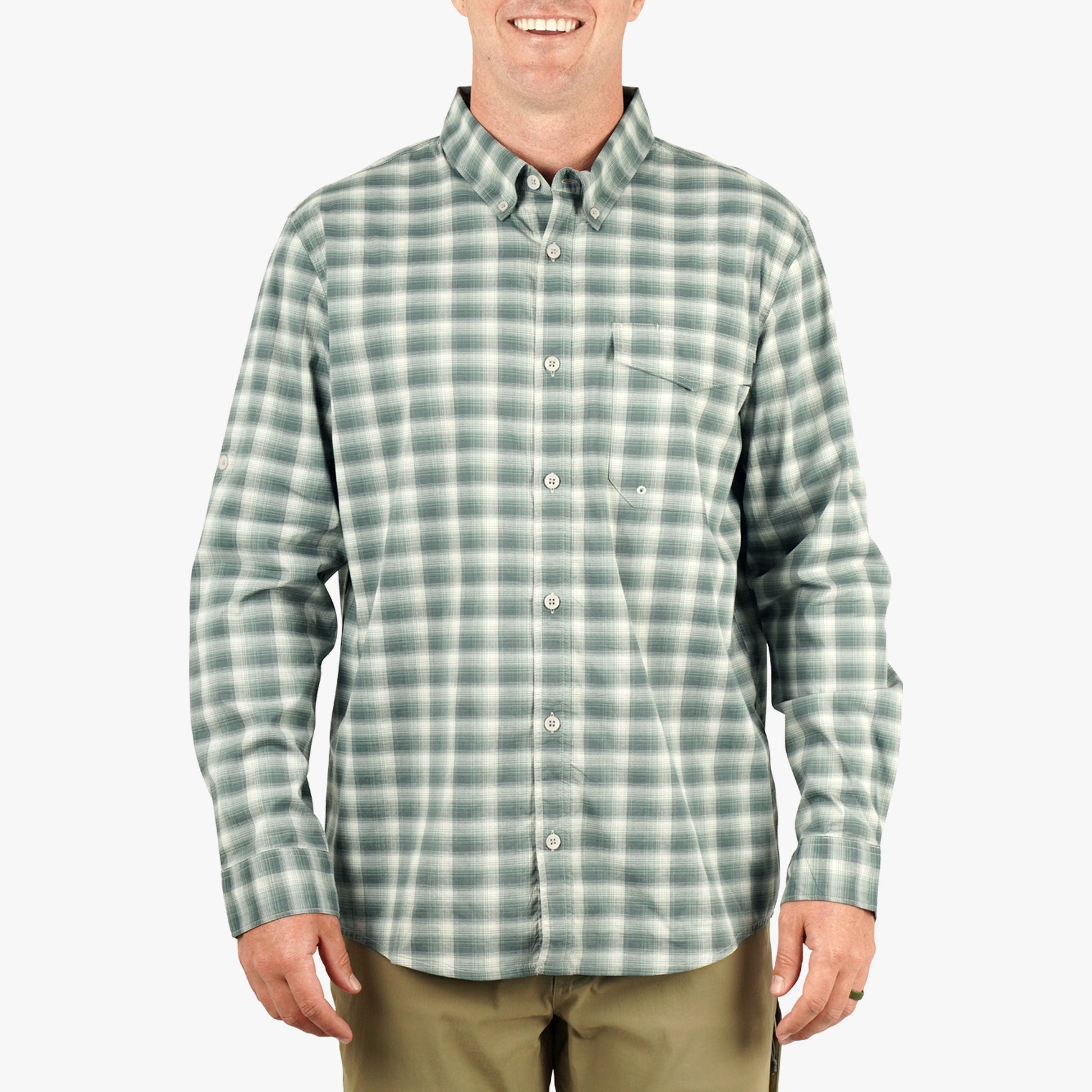 AFTCO Portside LS Button Down Fishing Shirt Jade Dust