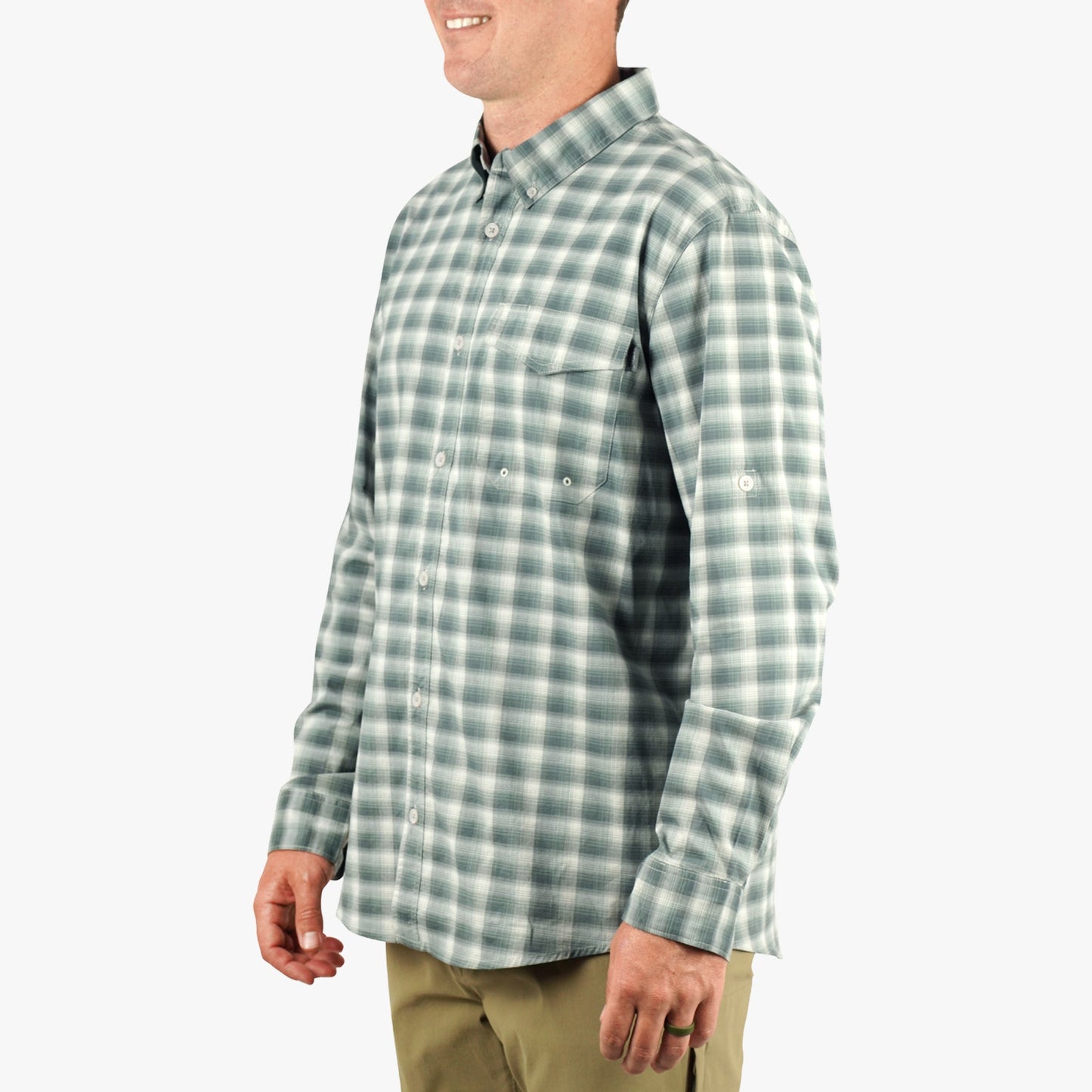 AFTCO Portside LS Button Down Fishing Shirt Jade Dust