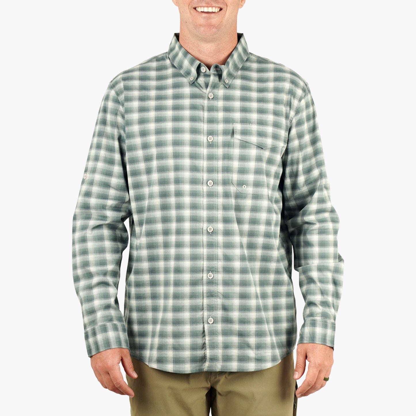 AFTCO Portside LS Button Down Fishing Shirt Jade Dust