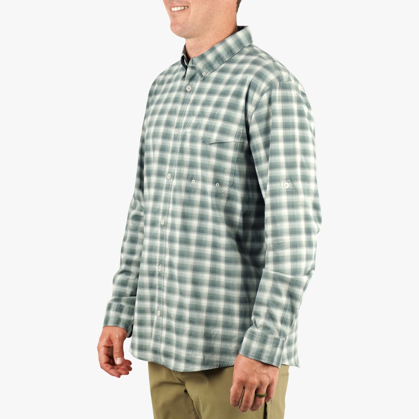 AFTCO Portside LS Button Down Fishing Shirt Jade Dust