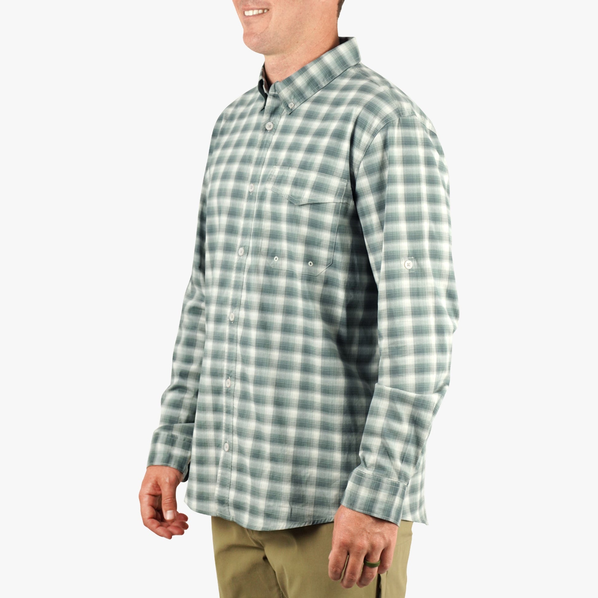 AFTCO Portside LS Button Down Fishing Shirt Jade Dust
