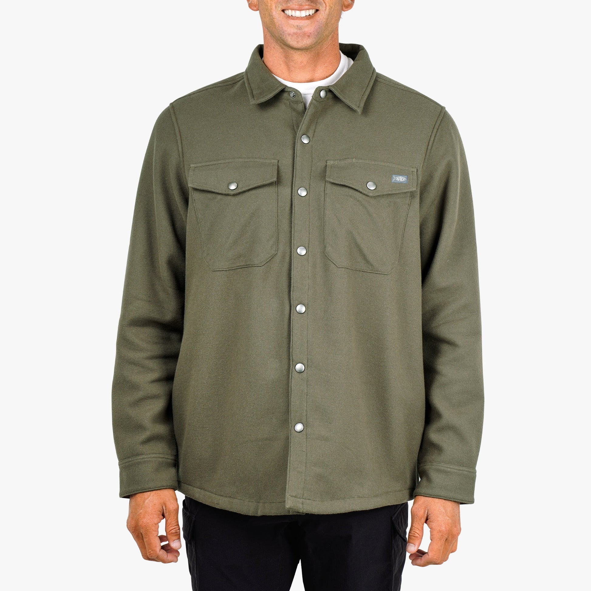AFTCO Stout Button Up Flannel Shacket Chocolate Chip