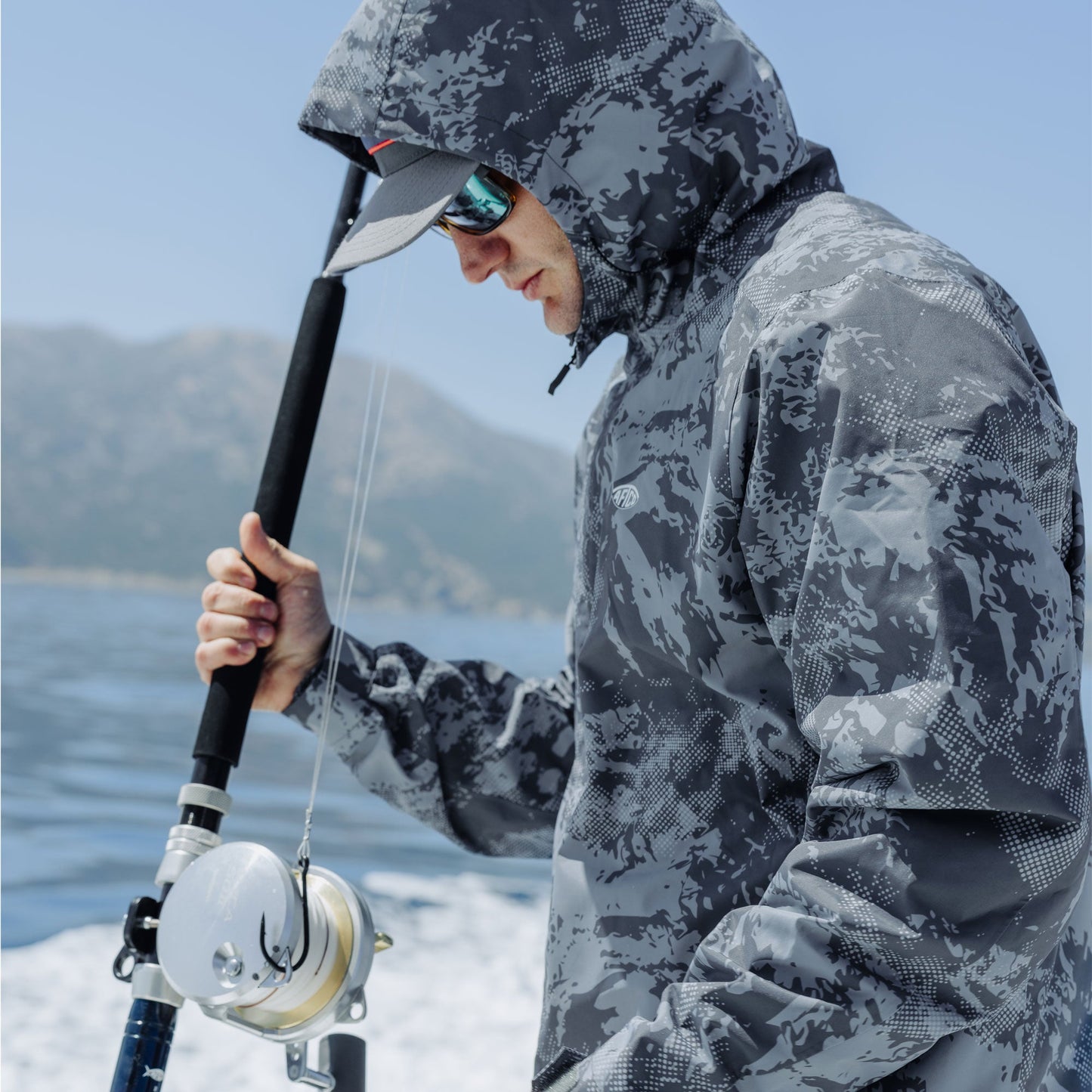 AFTCO Crossing Printed Camo Fishing Jacket Steel Storm Camo