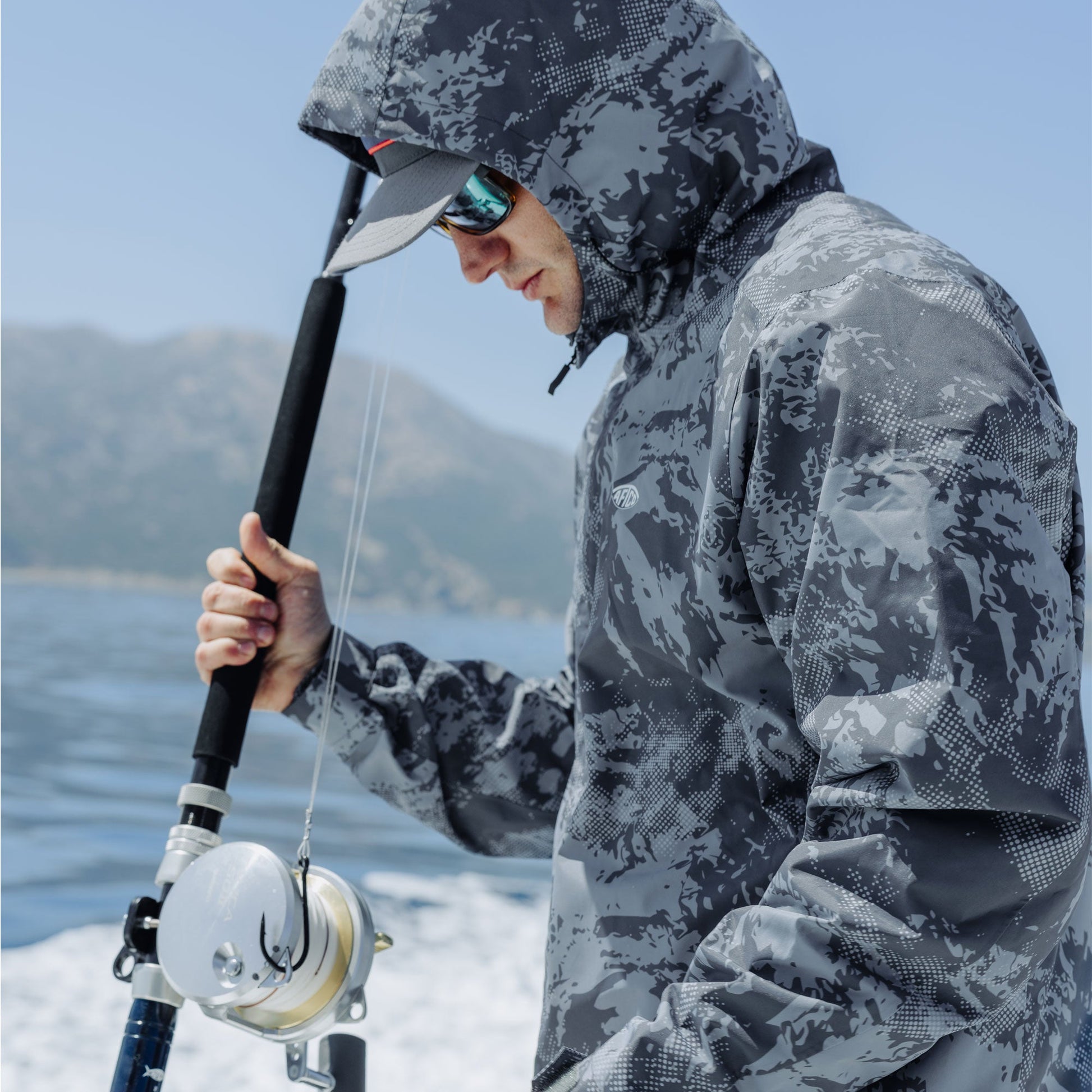 AFTCO Crossing Printed Camo Fishing Jacket Steel Storm Camo