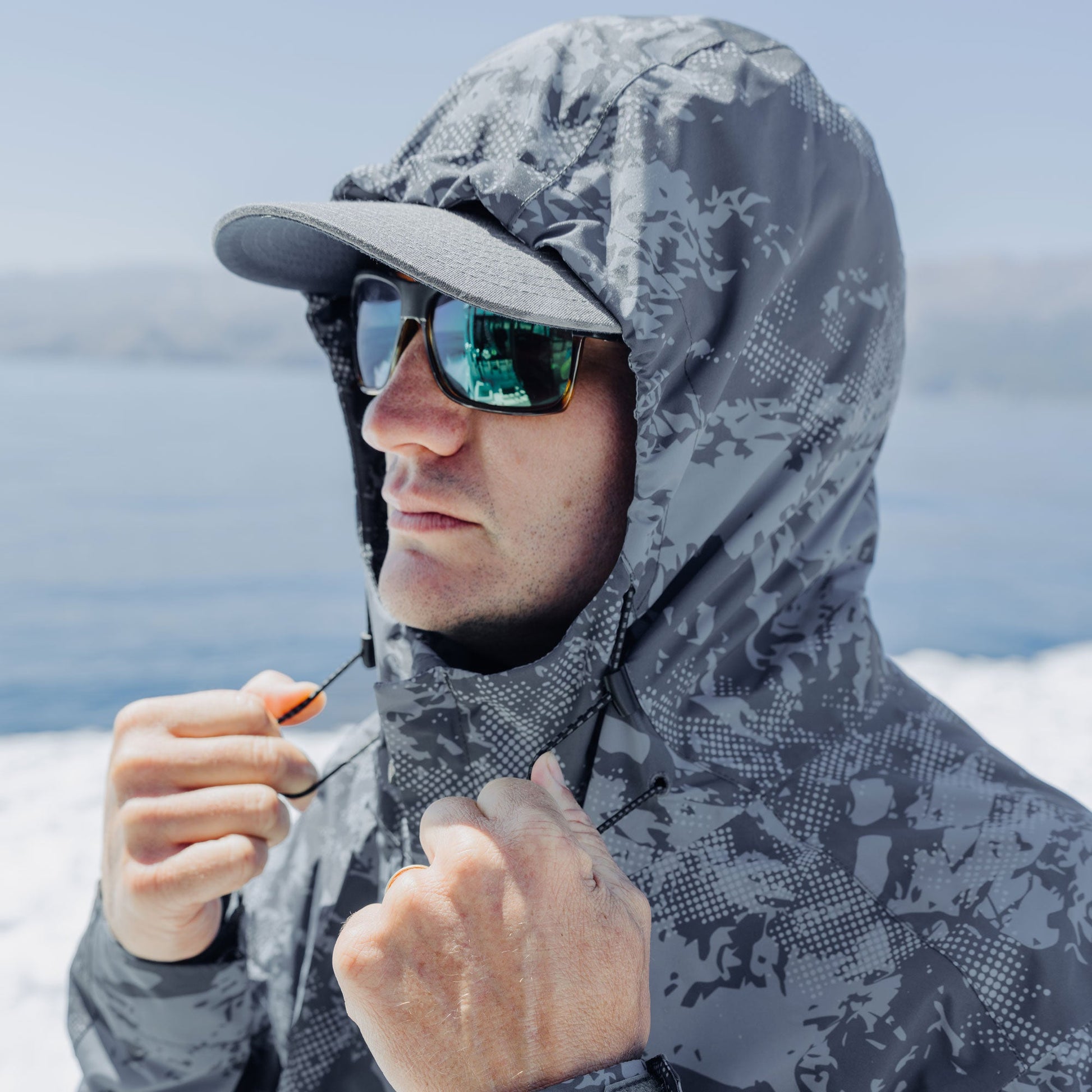 AFTCO Crossing Printed Camo Fishing Jacket Steel Storm Camo
