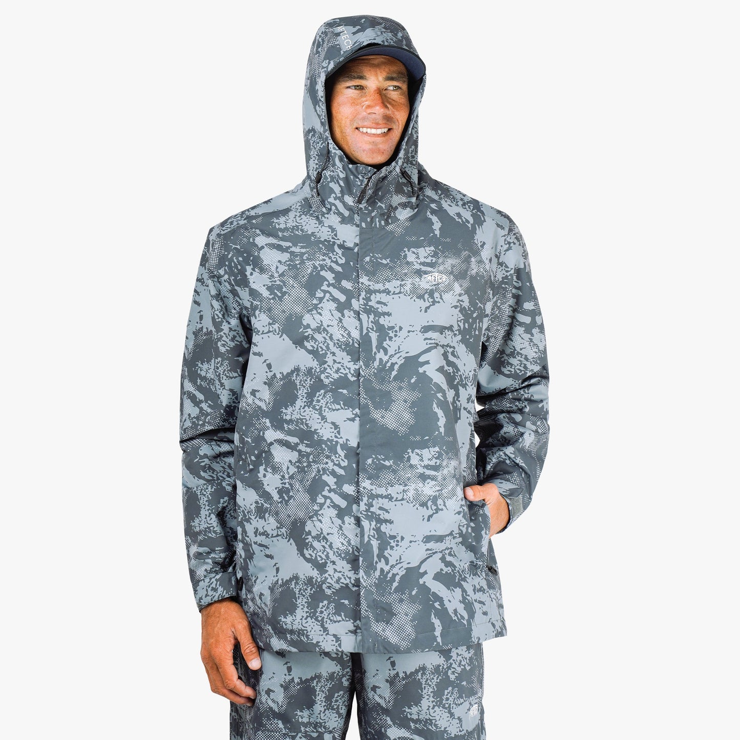 AFTCO Crossing Printed Camo Fishing Jacket Steel Storm Camo