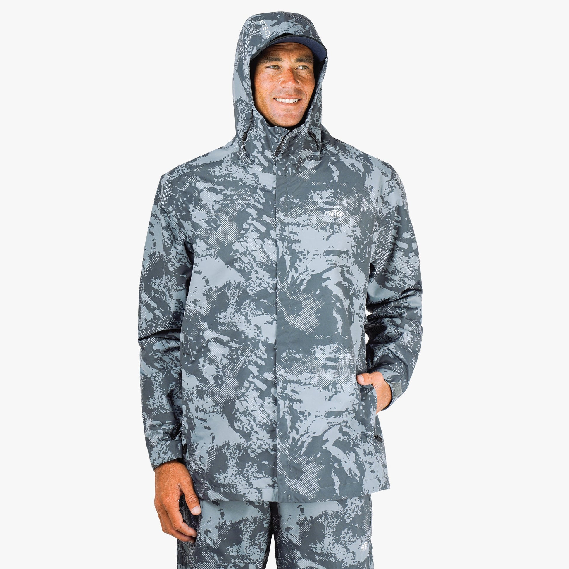 AFTCO Crossing Printed Camo Fishing Jacket Steel Storm Camo