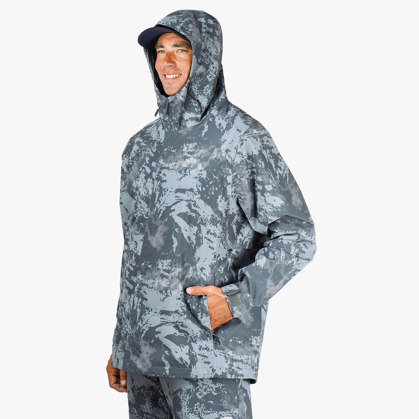 AFTCO Crossing Printed Camo Fishing Jacket Steel Storm Camo
