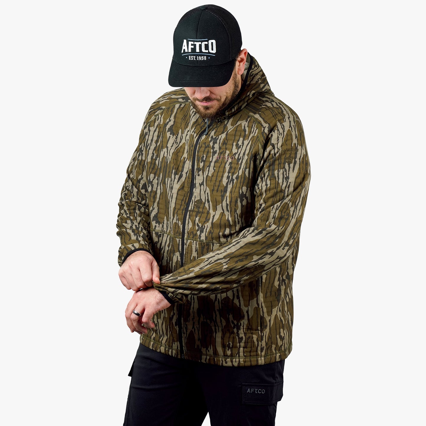 AFTCO ArmourLoft Mossy Oak Full Zip Fishing Hoodie OG Bottomland
