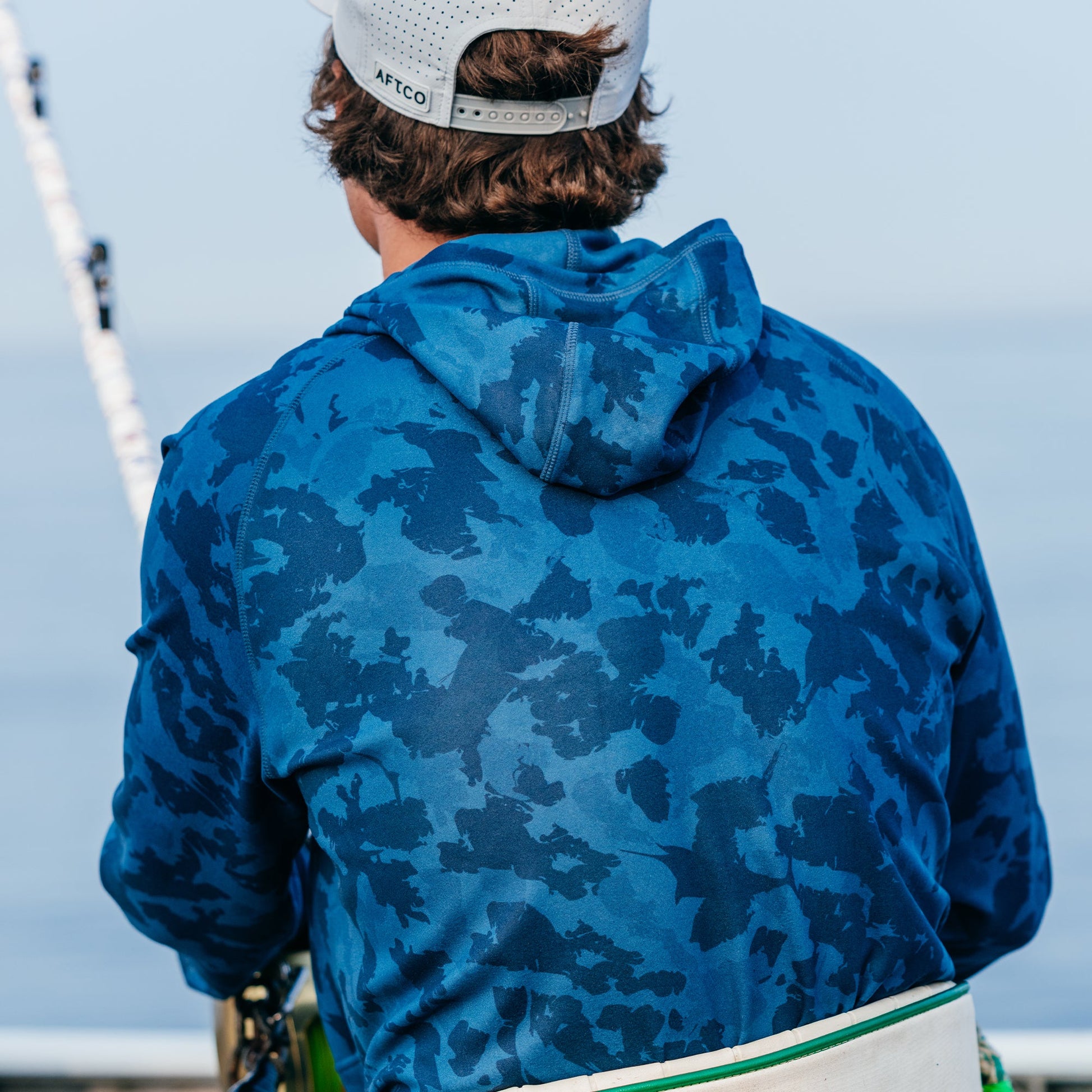 AFTCO Coastal Layer Printed Camo Fishing Hoodie Navy Grander Camo