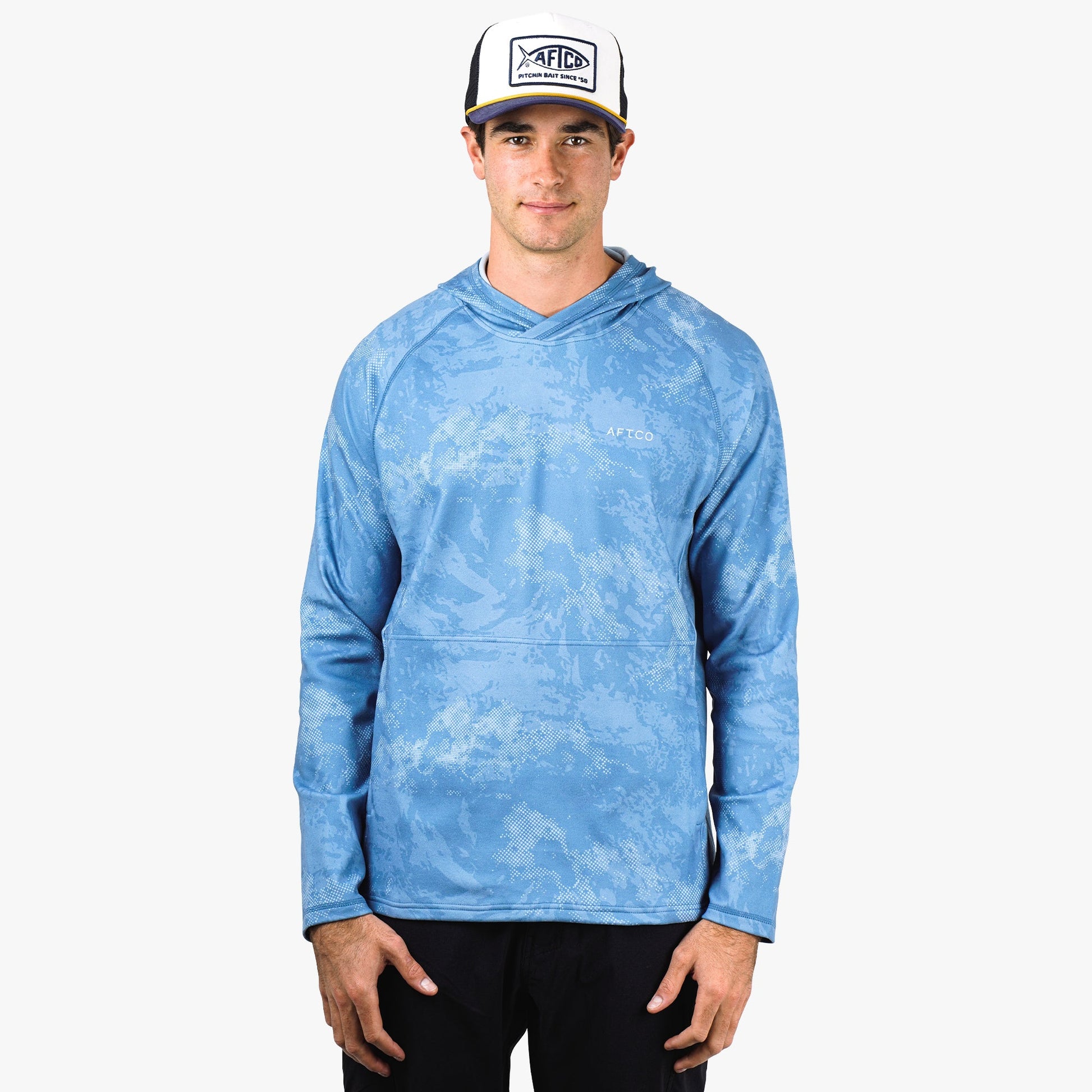 AFTCO Coastal Layer Printed Camo Fishing Hoodie Navy Grander Camo
