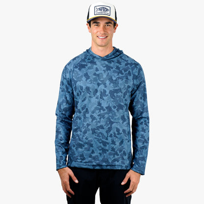 AFTCO Coastal Layer Printed Camo Fishing Hoodie Navy Grander Camo
