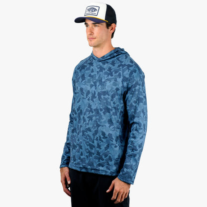 AFTCO Coastal Layer Printed Camo Fishing Hoodie Navy Grander Camo