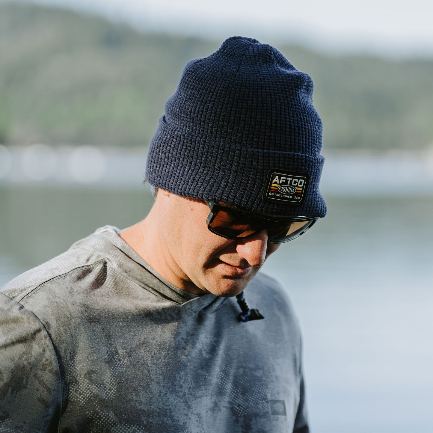 AFTCO Chevron Waffle Fishing Beanie Navy
