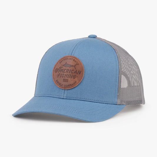 AFTCO Lemonade Leather Trucker Hat Slate Blue