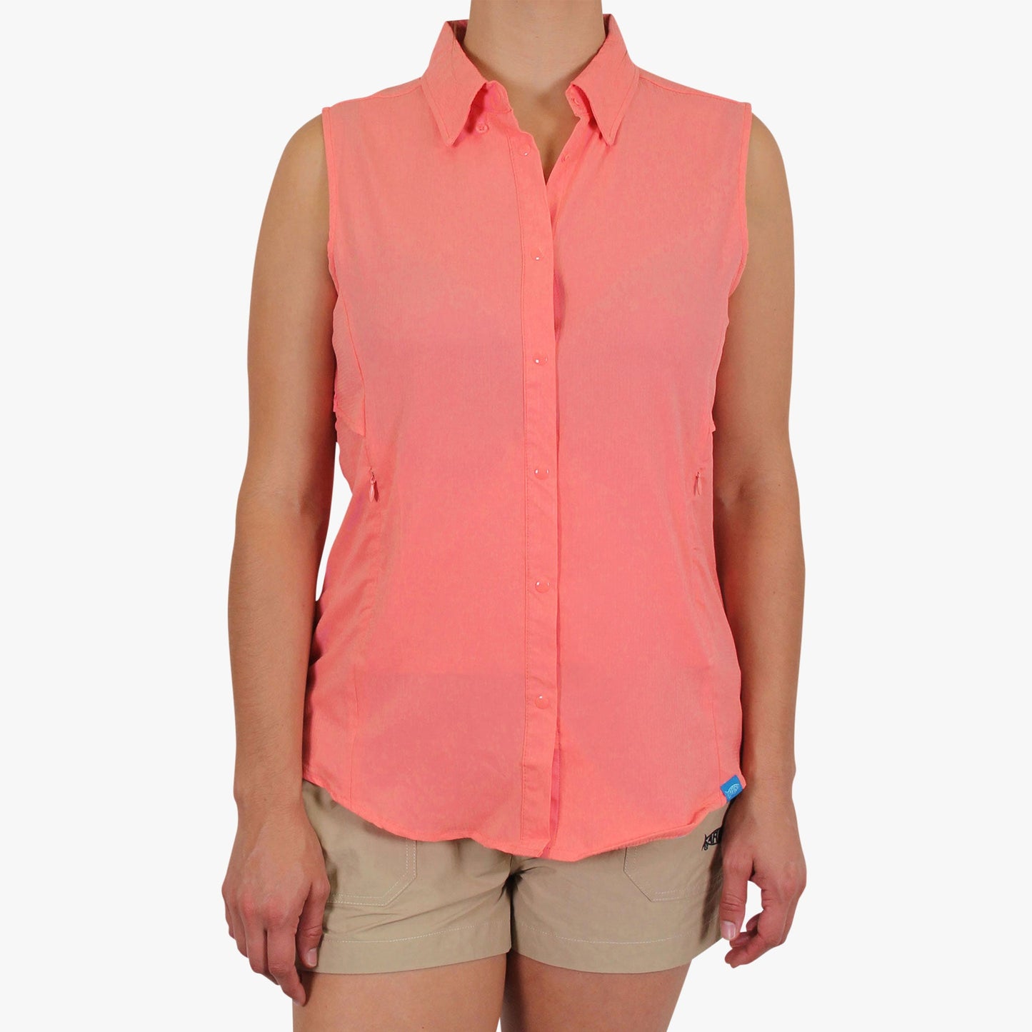 AFTCO Women's Wrangle Sleeveless Button Down Shirt Coral