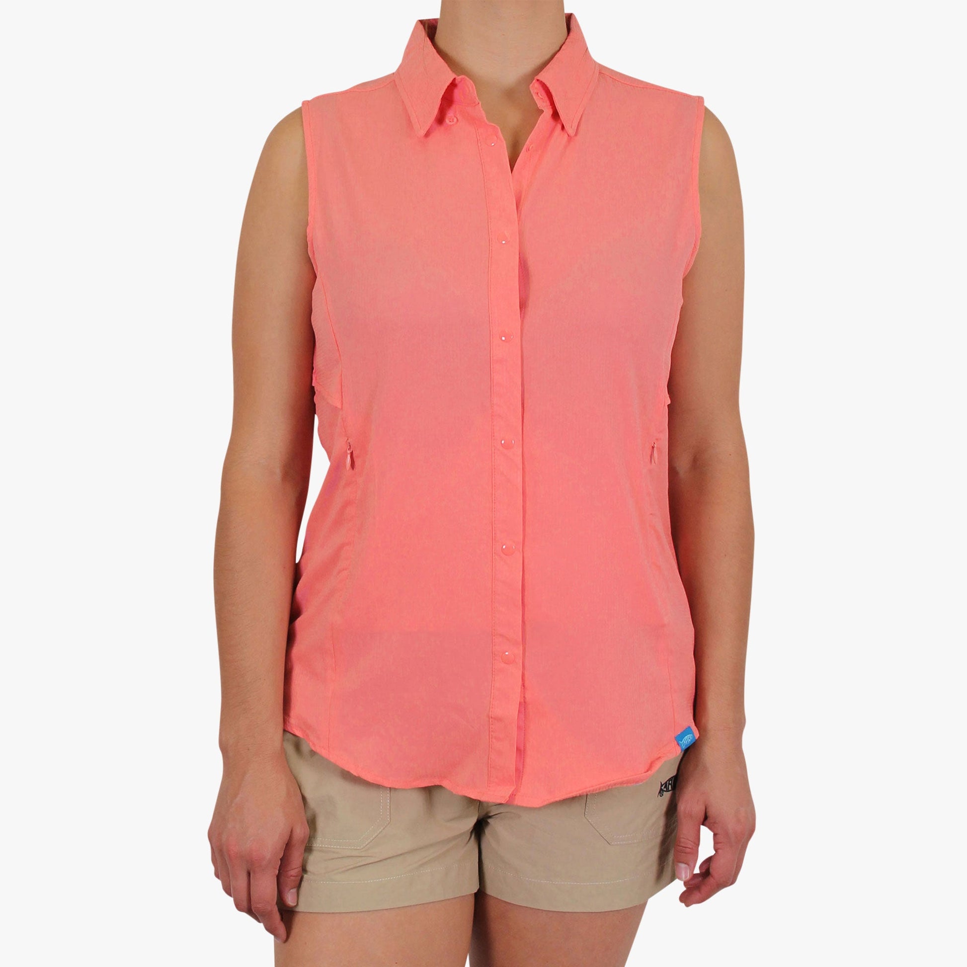 AFTCO Women's Wrangle Sleeveless Button Down Shirt Coral