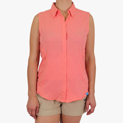 AFTCO Women's Wrangle Sleeveless Button Down Shirt Coral