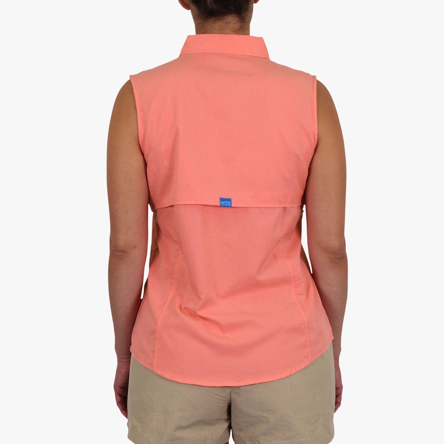 AFTCO Women's Wrangle Sleeveless Button Down Shirt Coral