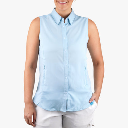 AFTCO Women's Wrangle Sleeveless Button Down Shirt Coral