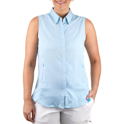 AFTCO Women's Wrangle Sleeveless Button Down Shirt Coral