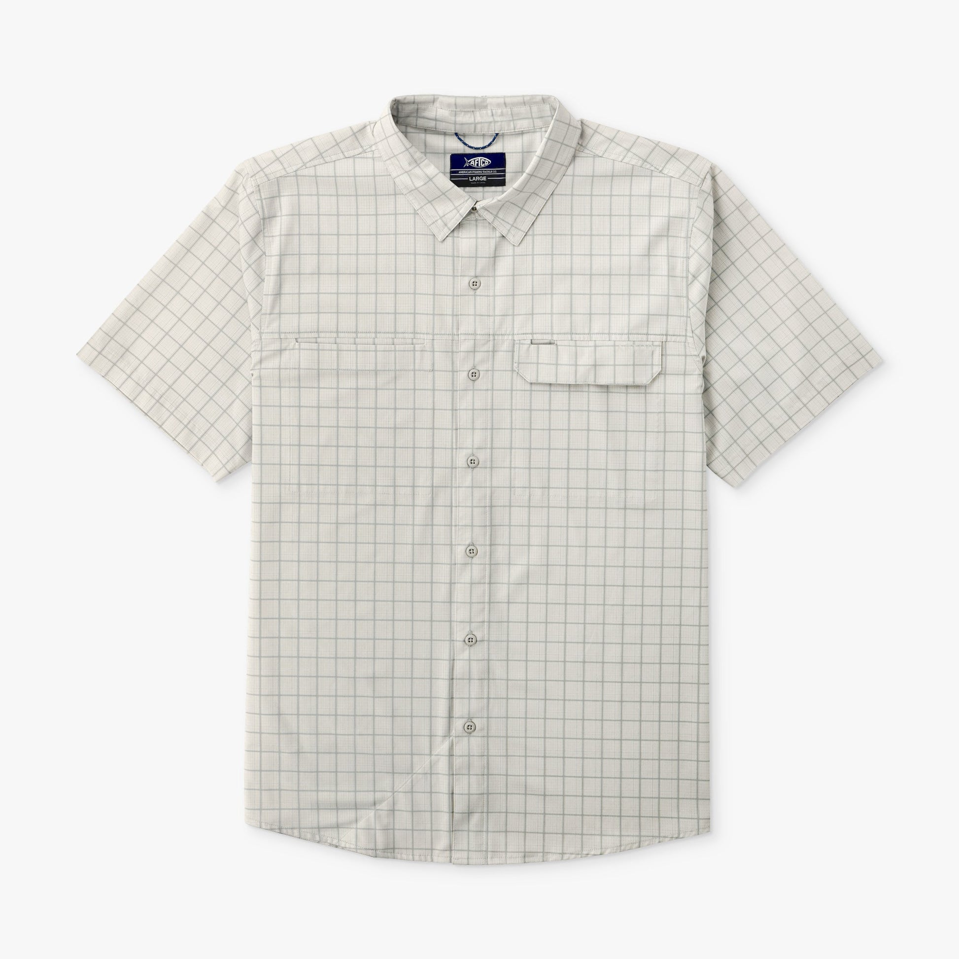AFTCO Air O Mesh Printed SS Button Down Fishing Shirt Oyster Gray