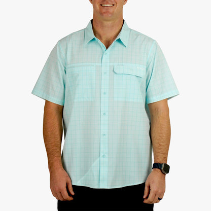 AFTCO Air O Mesh Printed SS Button Down Fishing Shirt Oyster Gray