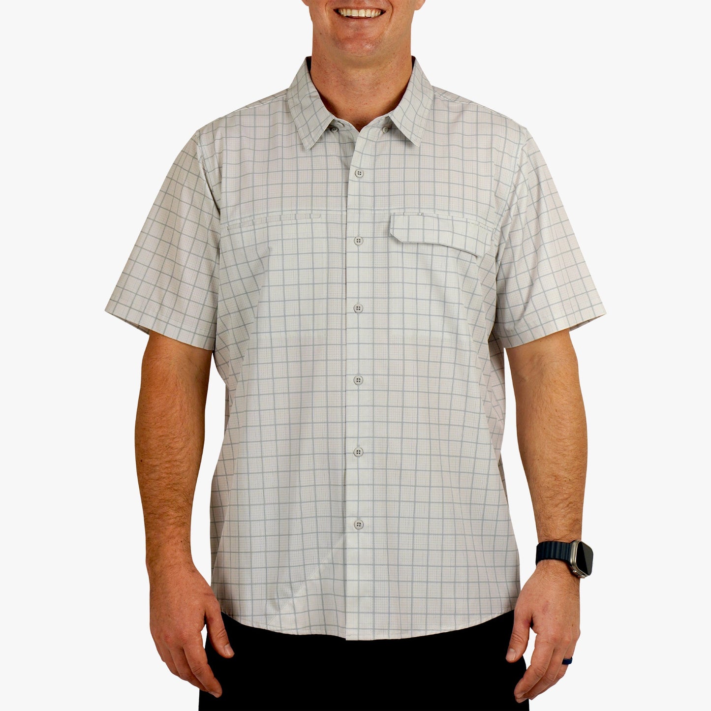 AFTCO Air O Mesh Printed SS Button Down Fishing Shirt Oyster Gray