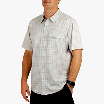 AFTCO Air O Mesh Printed SS Button Down Fishing Shirt Oyster Gray