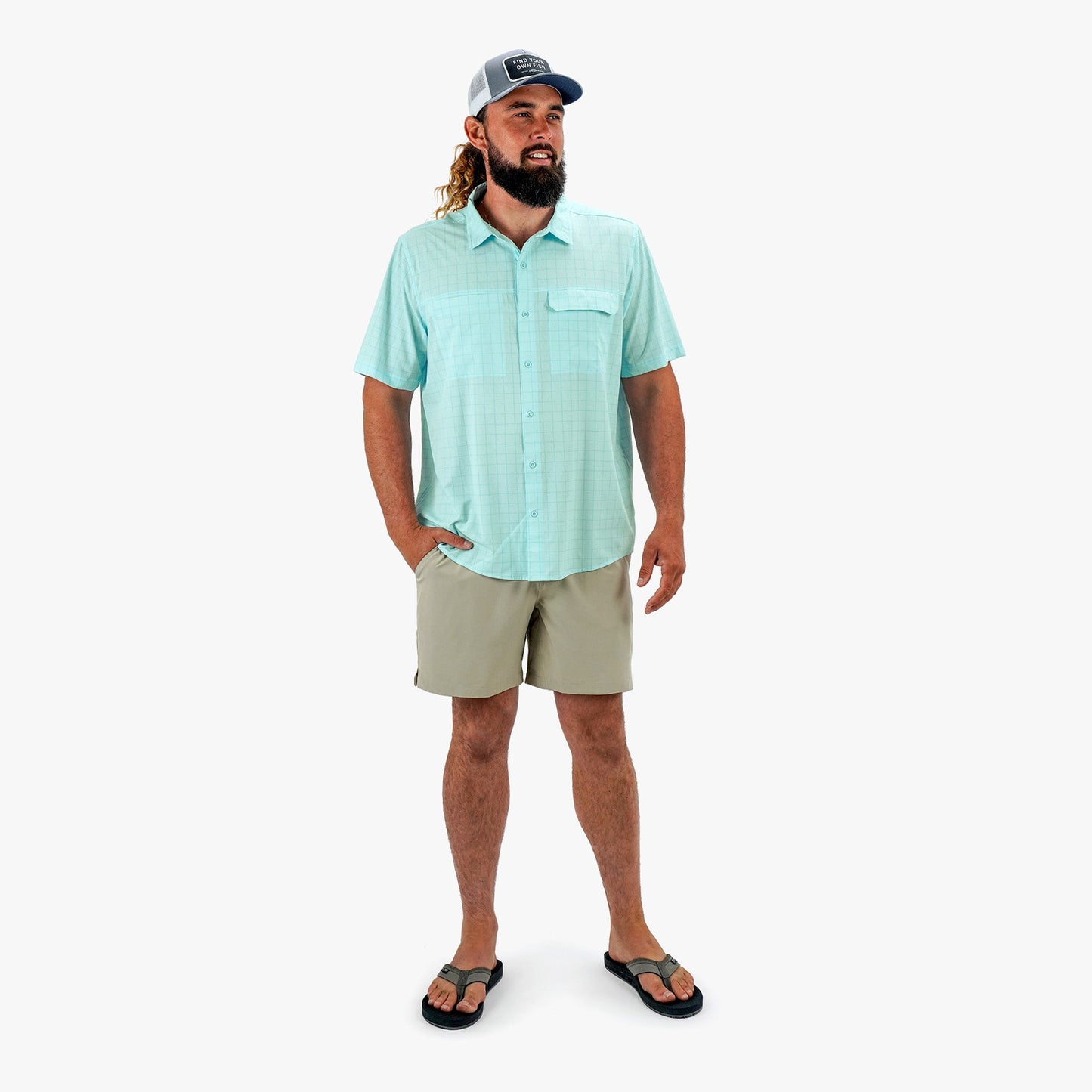AFTCO Air O Mesh Printed SS Button Down Fishing Shirt Oyster Gray