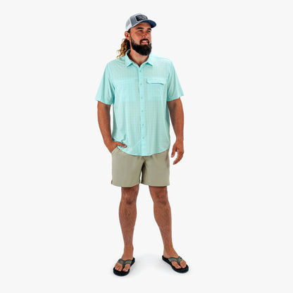 AFTCO Air O Mesh Printed SS Button Down Fishing Shirt Oyster Gray