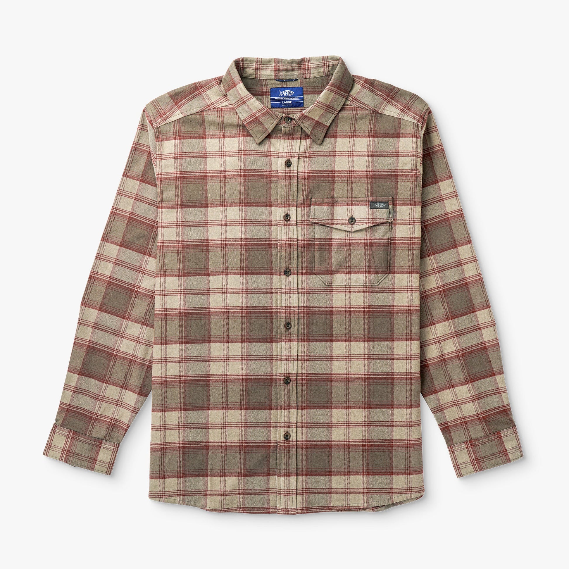 AFTCO Lager LS Flannel Shirt Redwood Burl