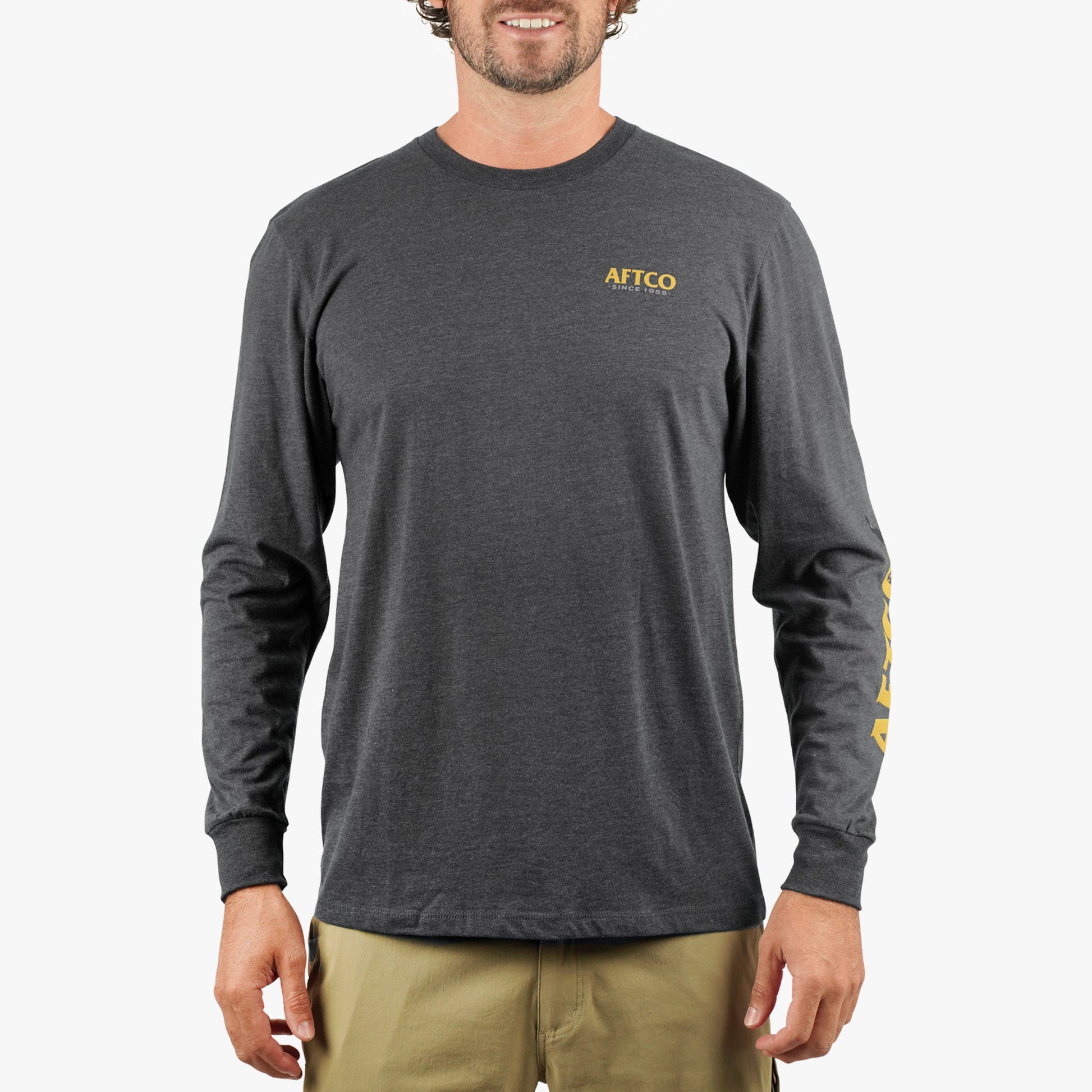 AFTCO Shadow Long Sleeve Fishing T-Shirt Charcoal Heather