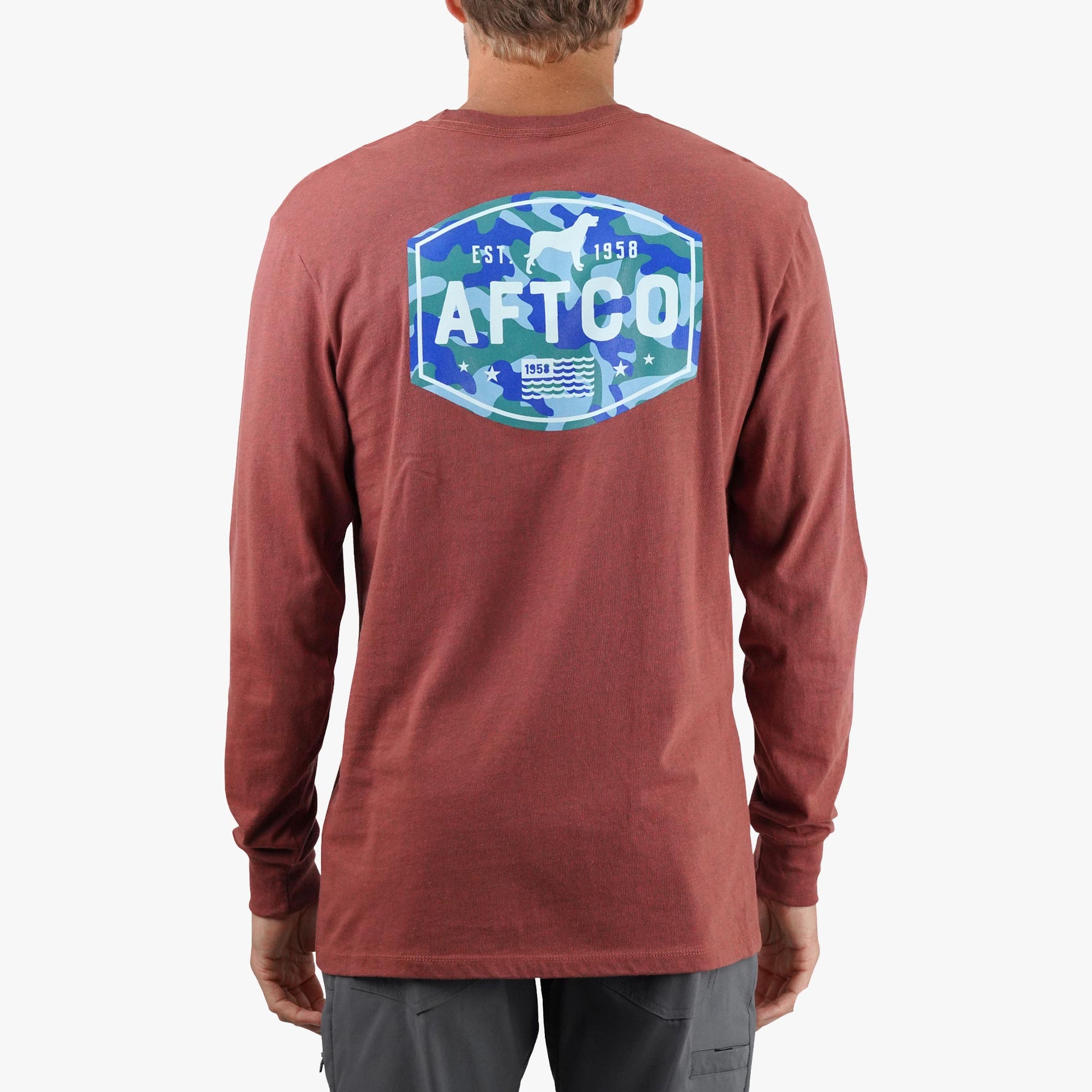 AFTCO Best Friend Long Sleeve Fishing T-Shirts Brick Heather