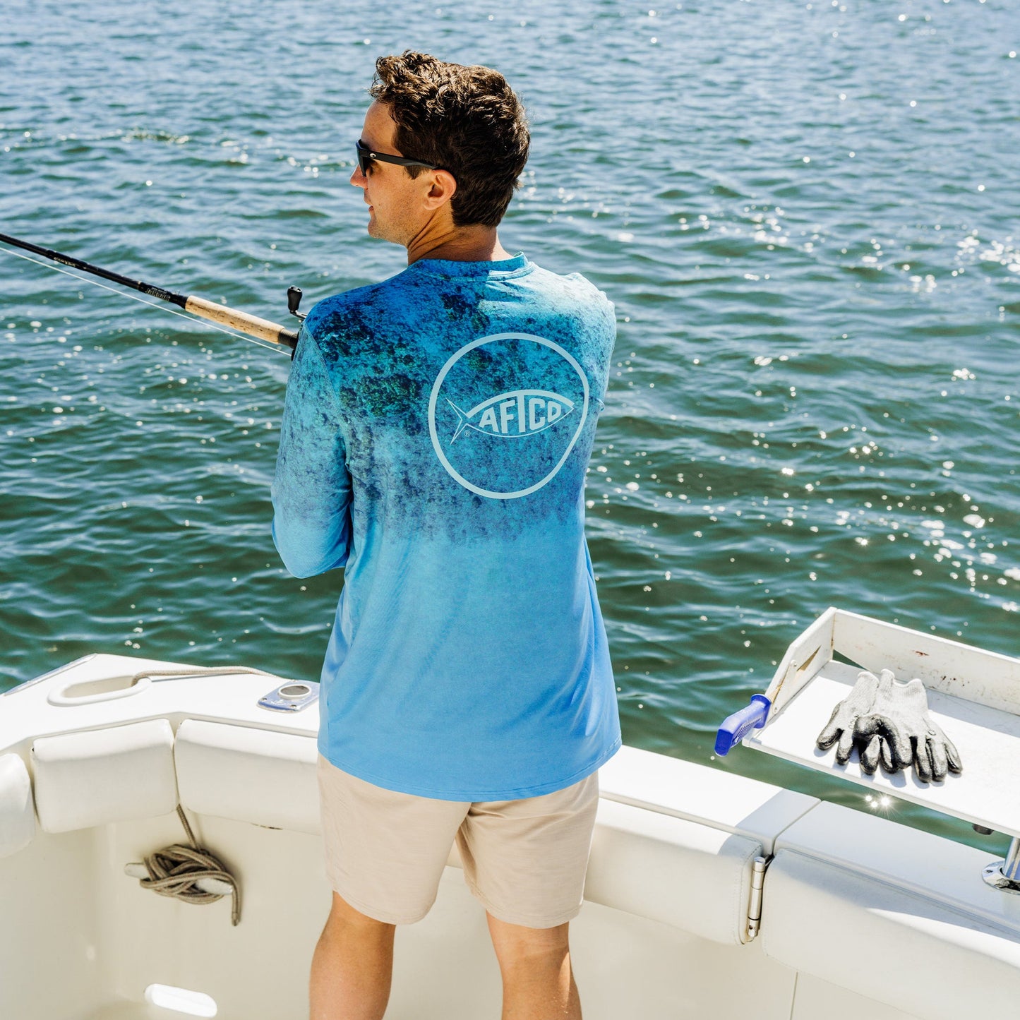 AFTCO Shoreline UVX LS Sun Protection Fishing Shirt Ocean Blue