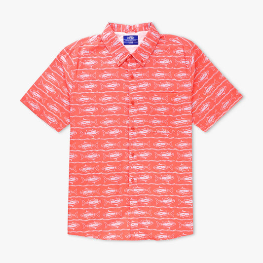 AFTCO Boatbar SS Button Down Fishing Shirt Soft Coral