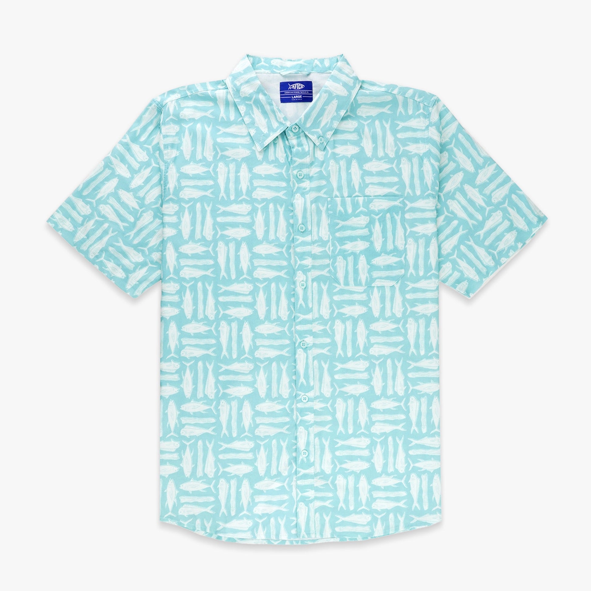 AFTCO Boatbar SS Button Down Fishing Shirt Pastel Turquoise