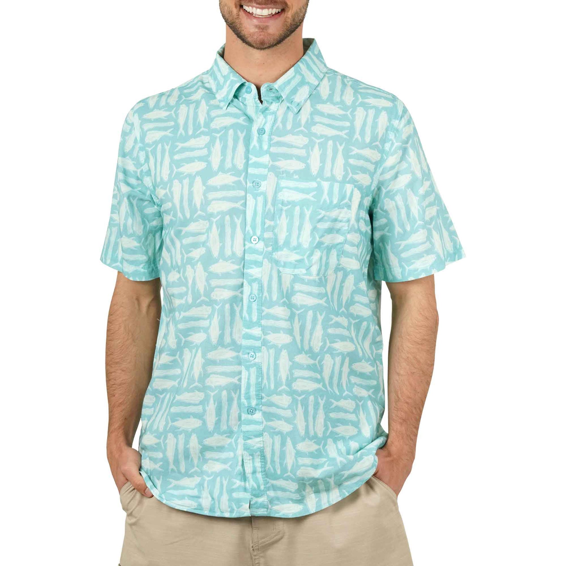 AFTCO Boatbar SS Button Down Fishing Shirt Pastel Turquoise