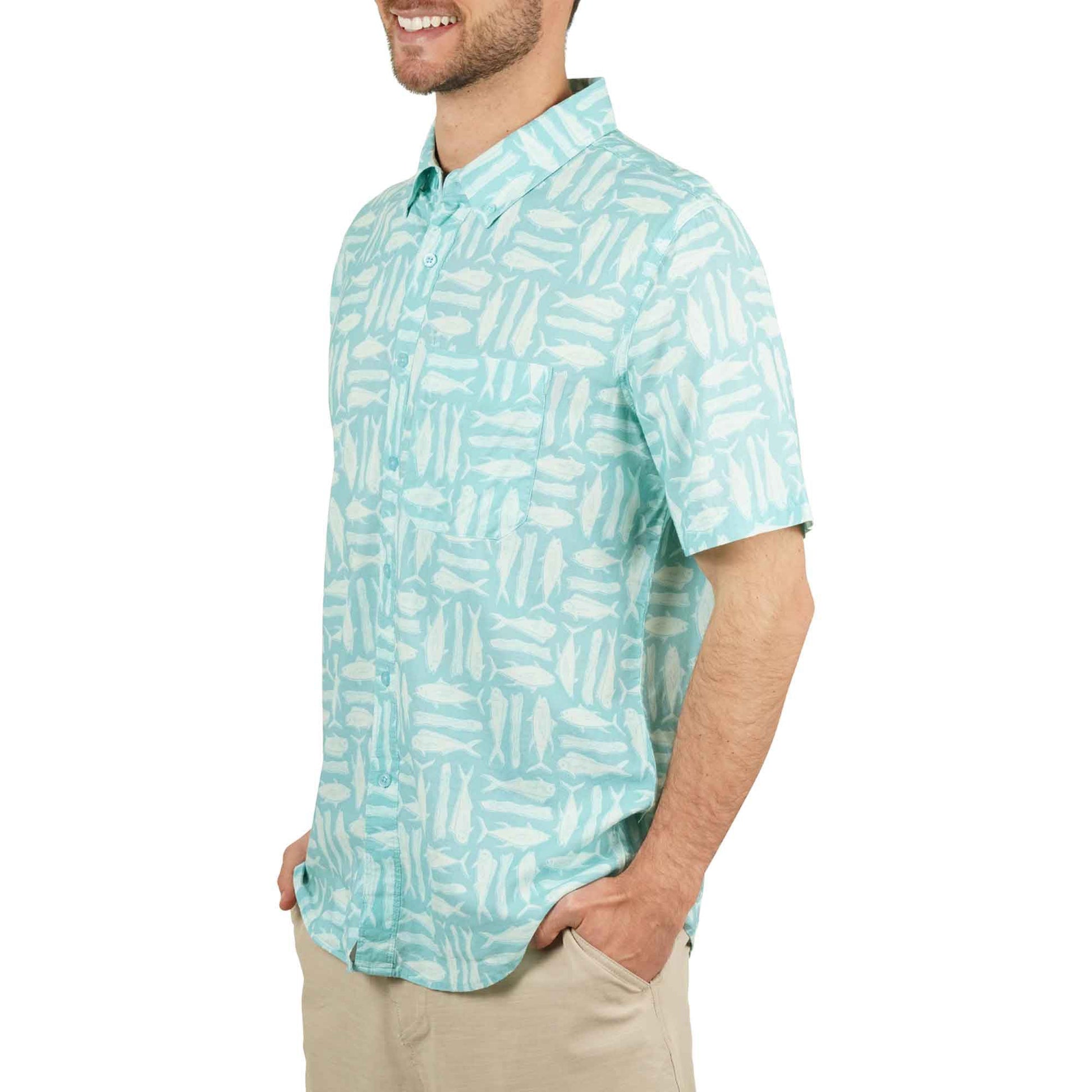 AFTCO Boatbar SS Button Down Fishing Shirt Pastel Turquoise