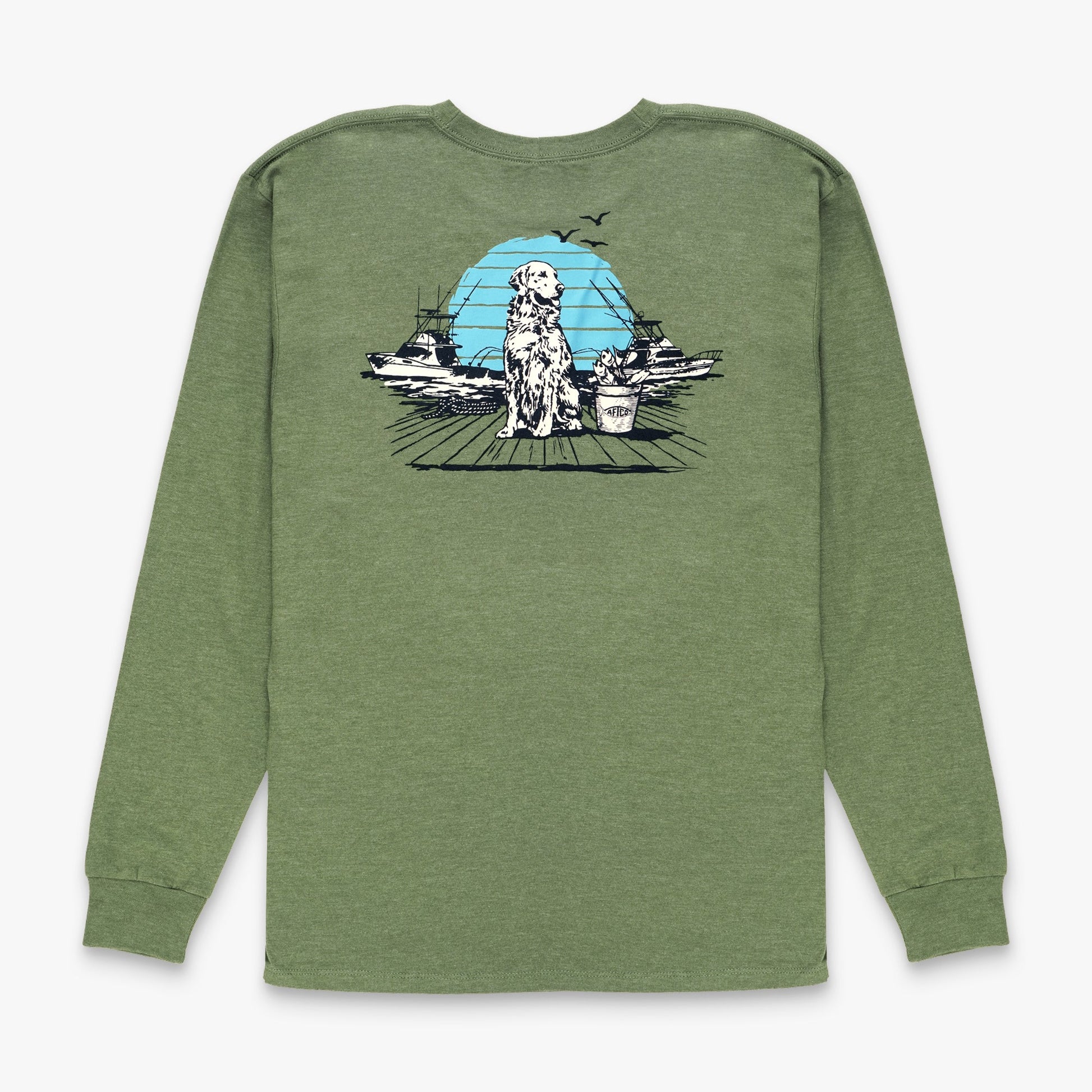 AFTCO Bucket Long Sleeve Fishing Tee Shirt Army Heather