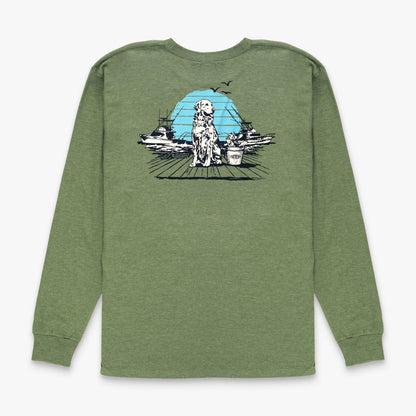 AFTCO Bucket Long Sleeve Fishing Tee Shirt Army Heather