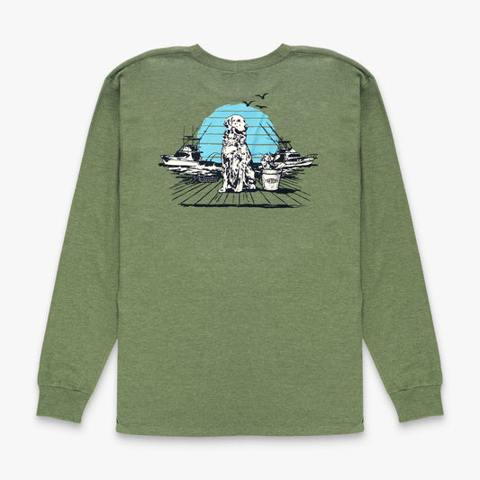 AFTCO Bucket Long Sleeve Fishing Tee Shirt Army Heather