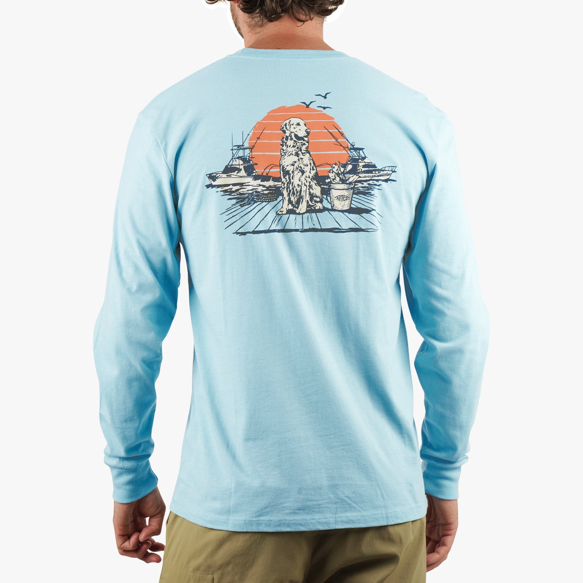 AFTCO Bucket Long Sleeve Fishing Tee Shirt Army Heather