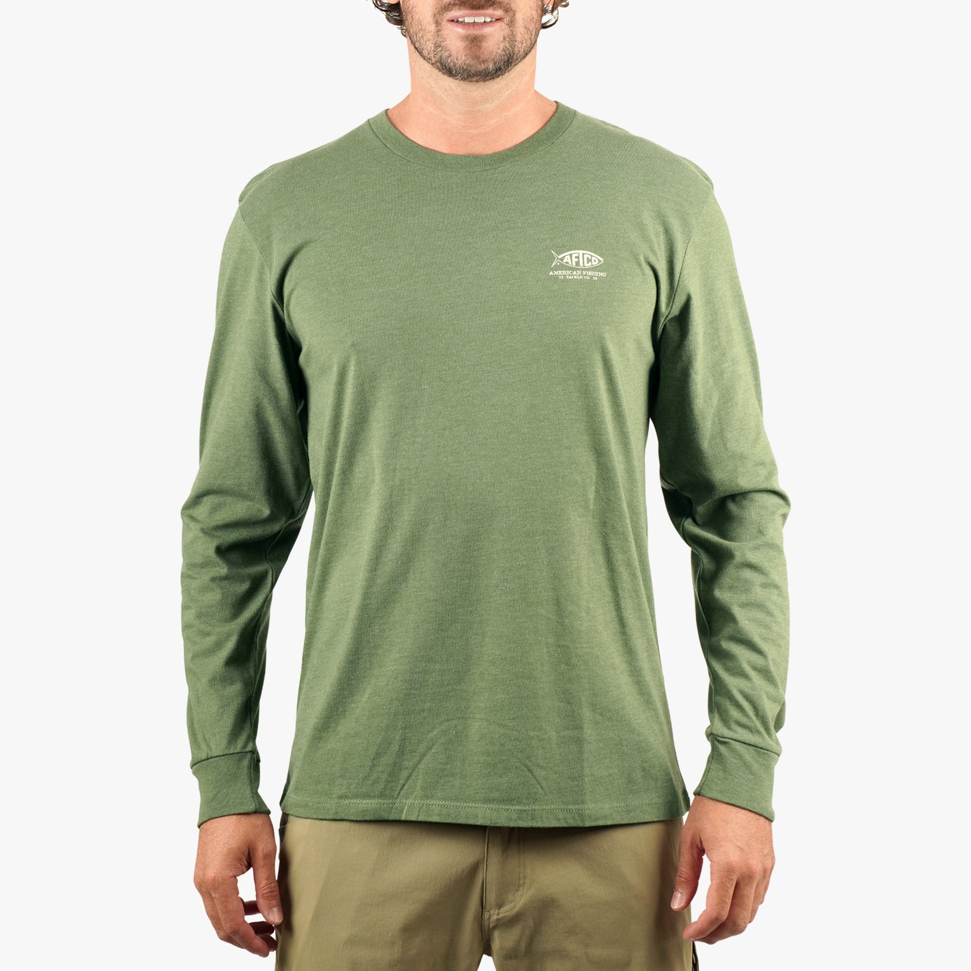 AFTCO Bucket Long Sleeve Fishing Tee Shirt Army Heather