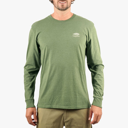 AFTCO Bucket Long Sleeve Fishing Tee Shirt Army Heather