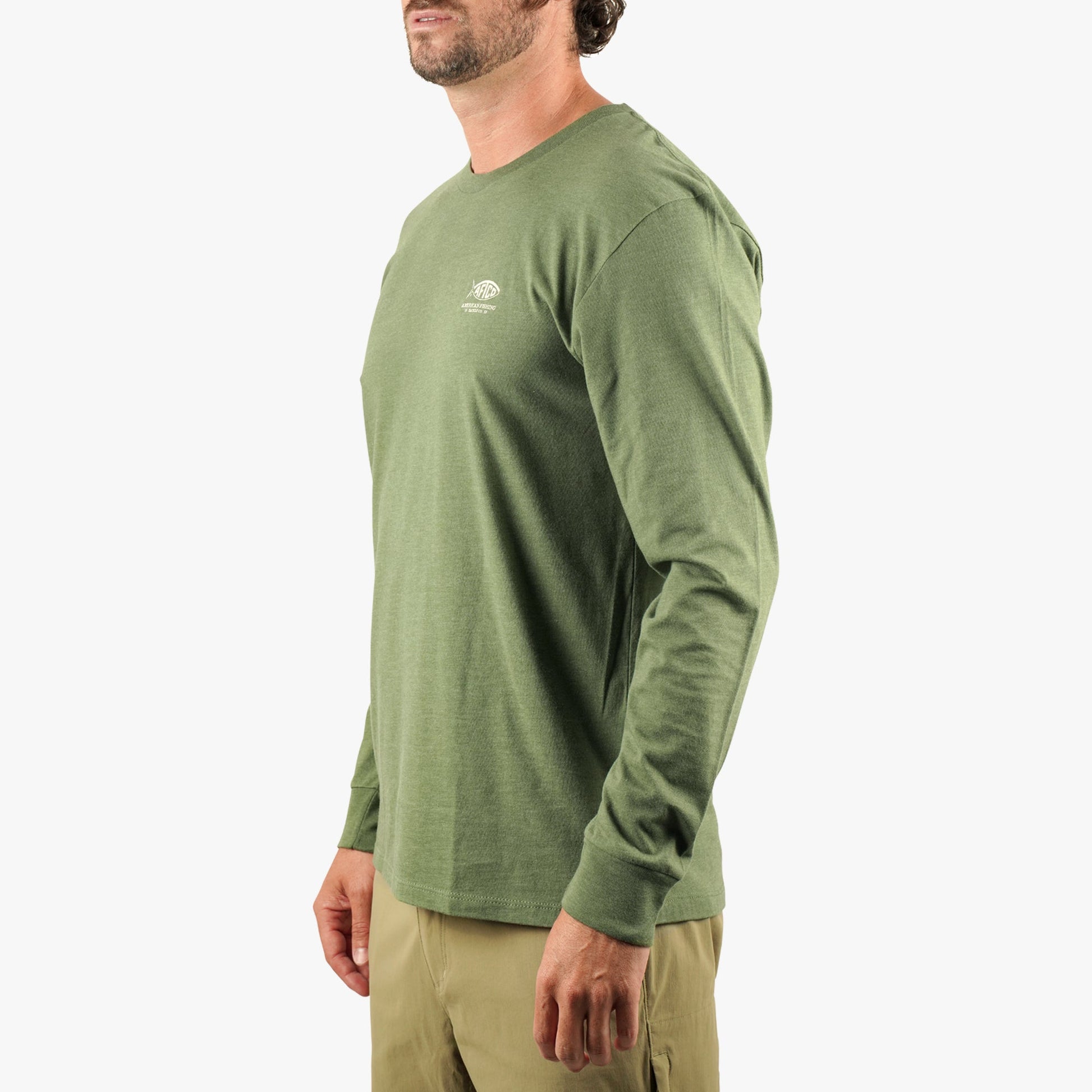 AFTCO Bucket Long Sleeve Fishing Tee Shirt Army Heather