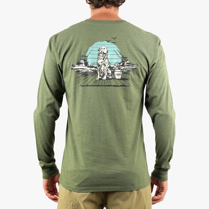 AFTCO Bucket Long Sleeve Fishing Tee Shirt Army Heather